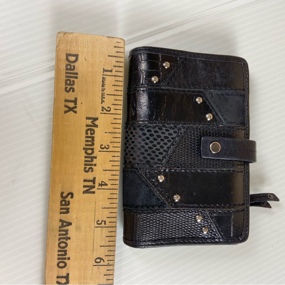 Fossil Black Genuine Leather Patchwork Studded Bi… - image 6